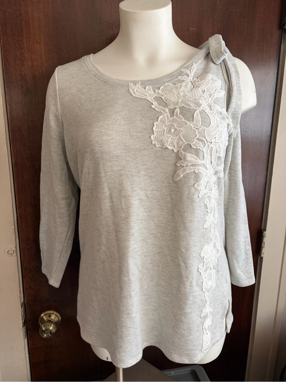 Lane Bryant Light Gray Sweatshirt with White Lace Appliqué